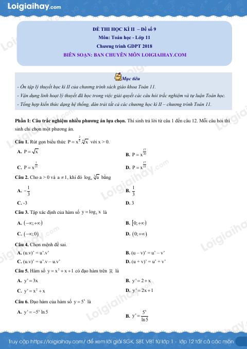 Đề thi học kì 2 Toán 11 Kết nối tri thức - Đề số 9